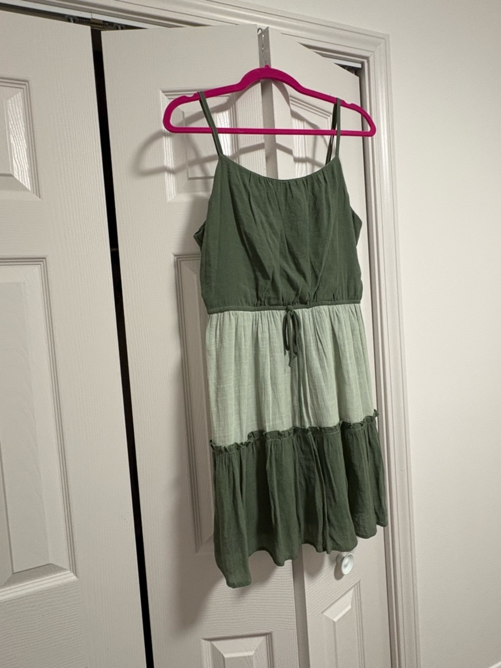 Tiered Spaghetti-Strap Dress - Olive Green